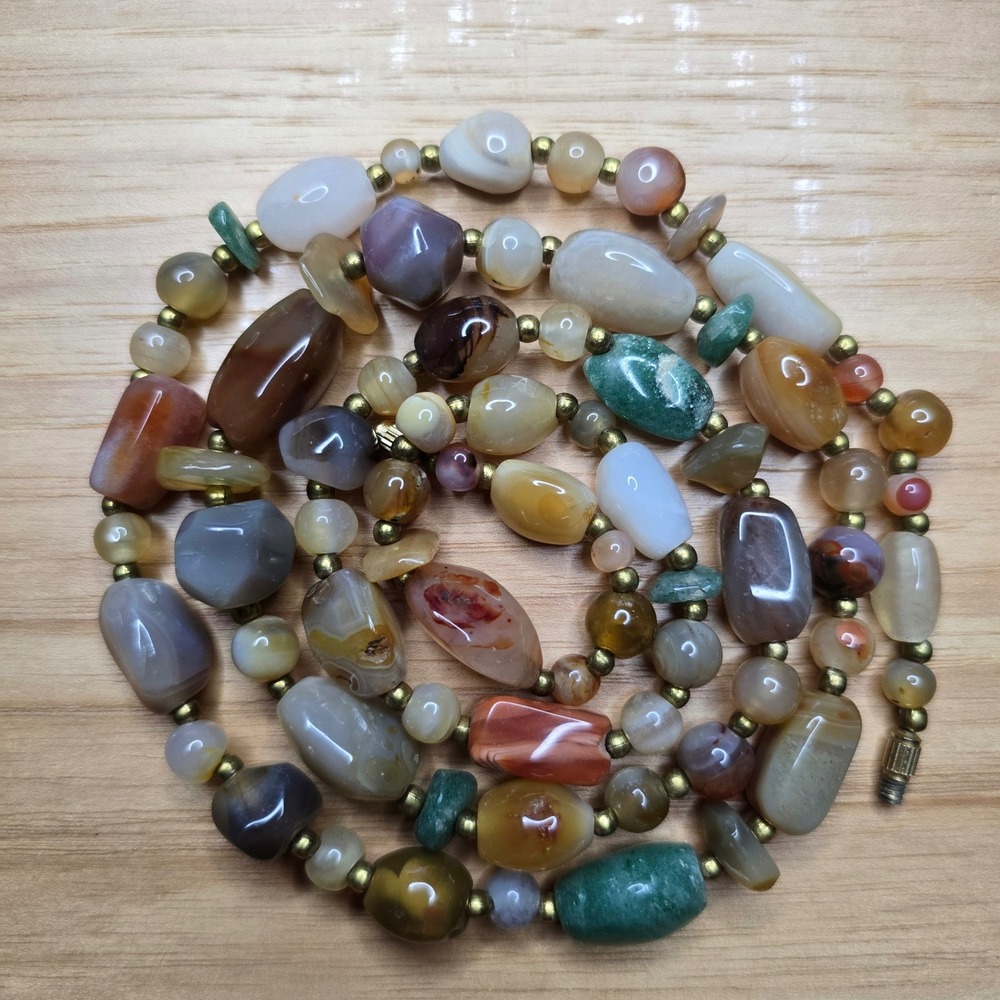 Vintage Multi Gemstone Necklace Beggers Beads Boho 5021 Bohemian Natural